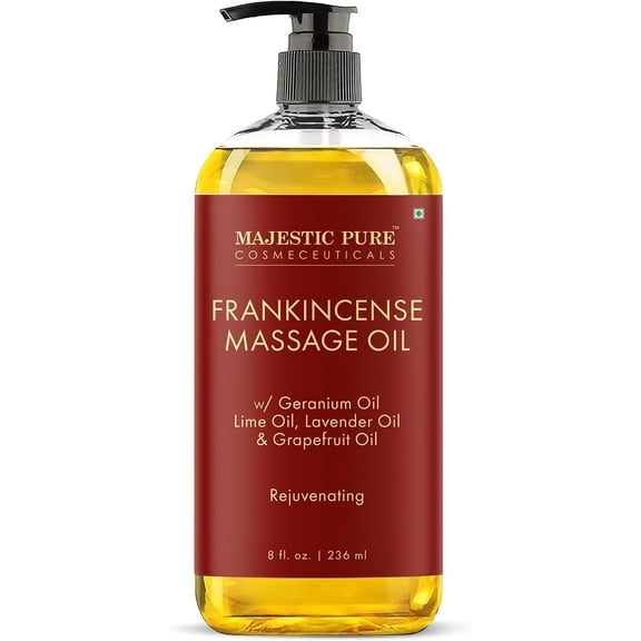 Majestic Pure Frankincense Massage Oil for Massage Therapy, Made with Natural Oils, Refreshing Body Massage Oil for All Skin Types, Men & Women, 8 Fl Oz