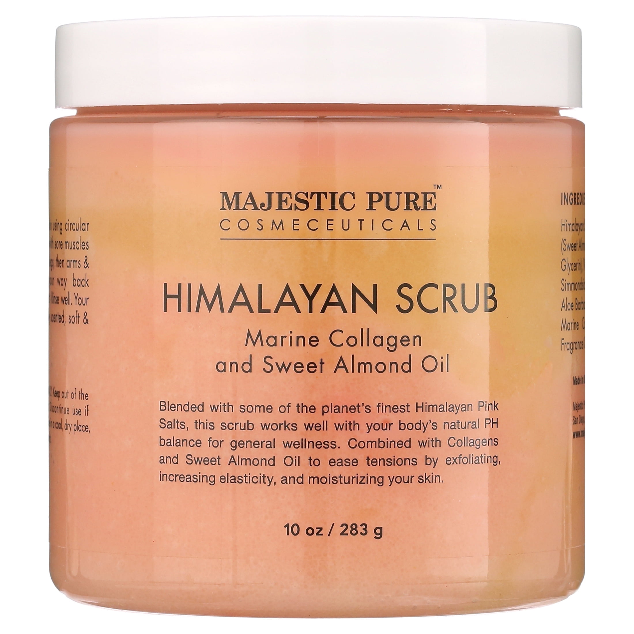 MAJESTIC PURE Himalayan Pink Salt Body Scrub with Collagen and Sweet Almond Oil | Exfoliating Body Scrub for Skin Care, Stretch Marks, Acne, Cellulite | Body Scrub Exfoliator |10 oz
