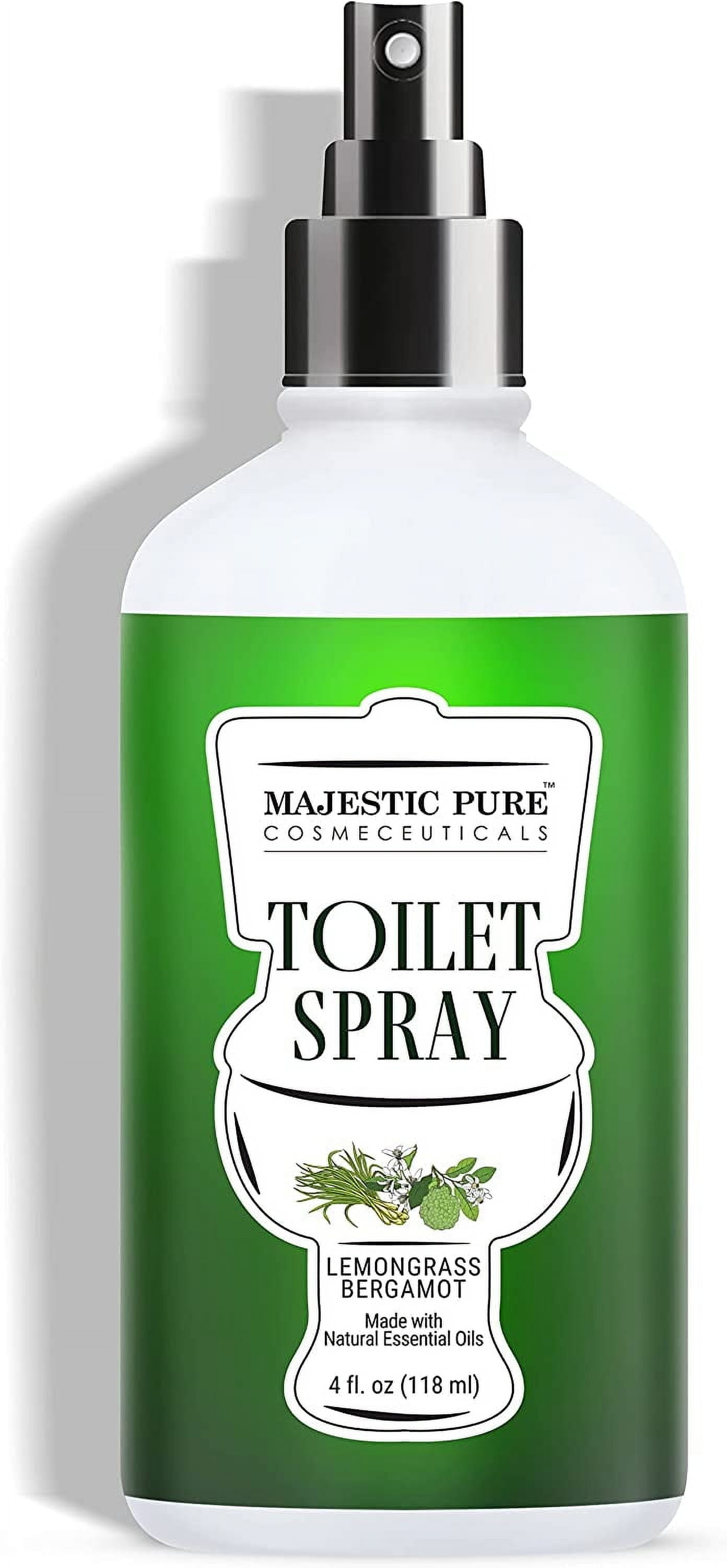 MAJESTIC PURE Lemgrass Bergamot Toilet Spray - With Natural Essential Oils - Poop Spray for Toilet - Bathroom Spray Deodorizer - Bad Odor Spray for Laundry, Pets, Trash Can & Shoes Bad Smell - 4floz