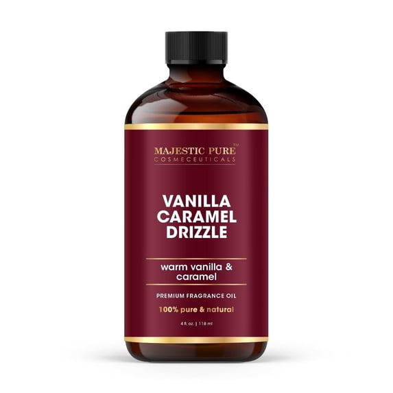 MAJESTIC PURE Vanilla Caramel Drizzle Premium Oil | Vanilla & Caramel Flavour | Premium Grade Fragrance Oil Used in Diffusers, DIY, Self Care | 4 Fl Oz