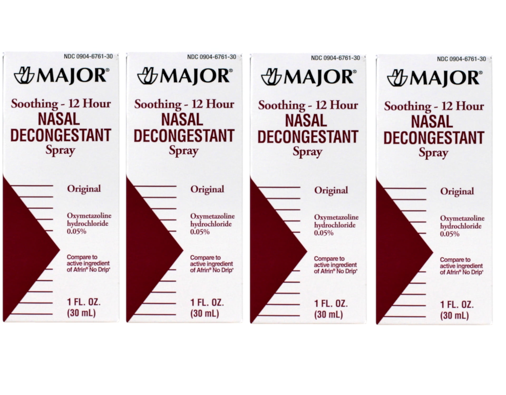 MAJOR 12 Hour Nasal Decongestant Spray 1 oz (Pack of 4)