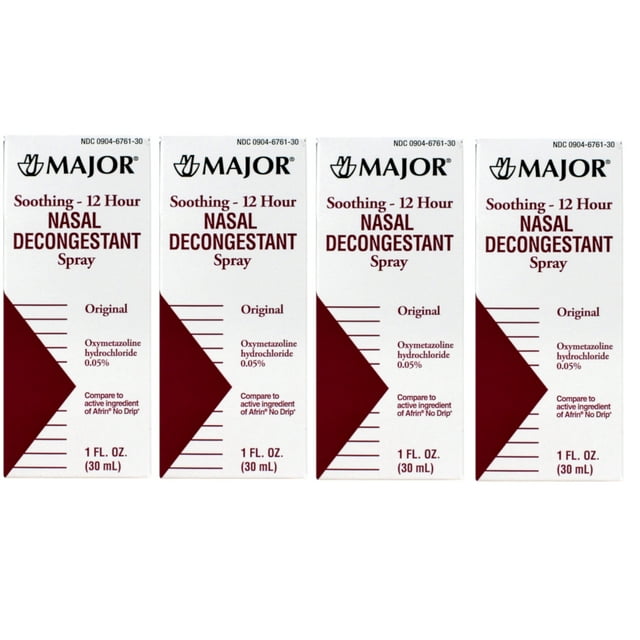 MAJOR 12 Hour Nasal Decongestant Spray 1 oz (Pack of 4)