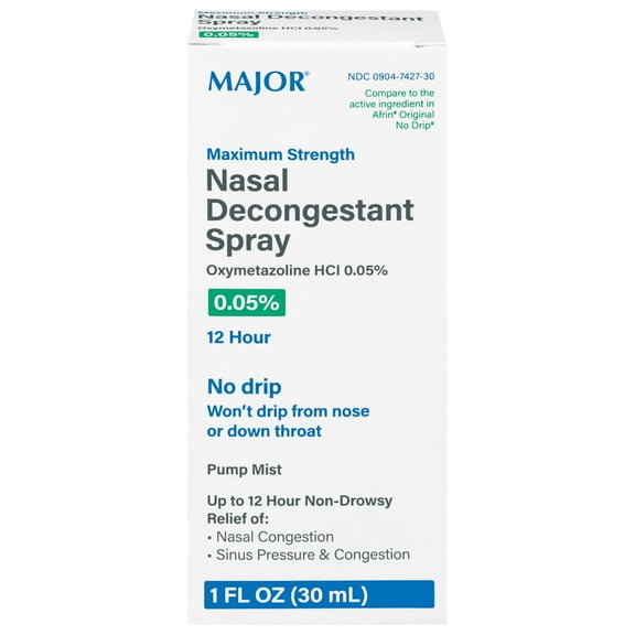 MAJOR 12-Hour Nasal Decongestant Spray - Oxymetazoline Hydrochloride 0.05% Nose Spray for Adults - Soothing Pump Mist Spray for Cold, Allergy, Nasal Congestion, and Sinus Relief - 1 Fl. Oz. (12 Pack)