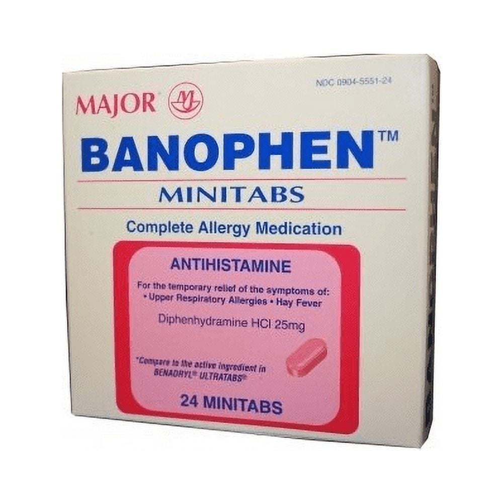 Major Banophen Antihistamine / Allergy Relief Diphenhydramine HCl 25 mg ...