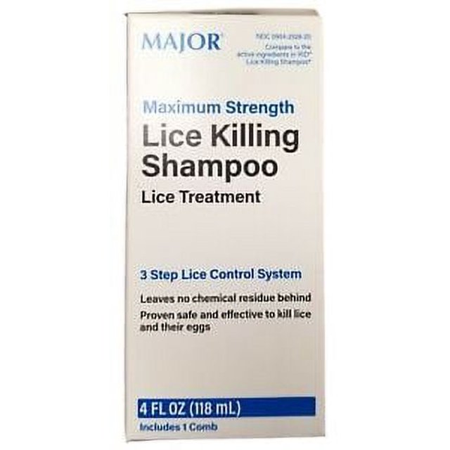MAJOR Lice Kill Shampoo w/ comb MAX STRENGTH 4oz for Head, Pubic, Body