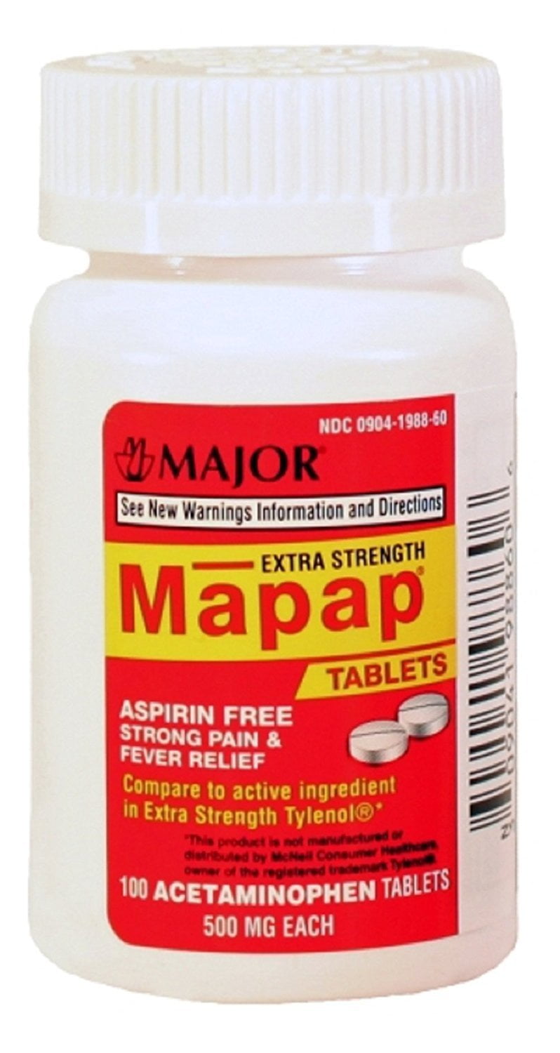 MAJOR MAPAP ES 500MG TAB BOXED ACETAMINOPHEN500 MG White 100 TABLETS