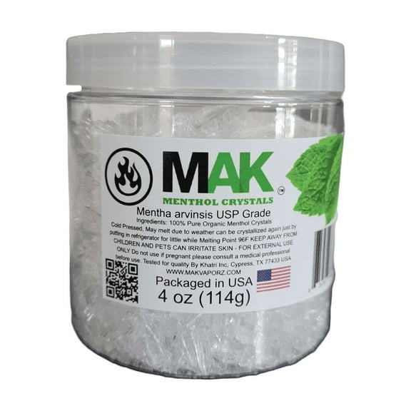 MAK Menthol Crystals 4 oz Pure Organic 100% Natural Menthol Crystals In a Jar