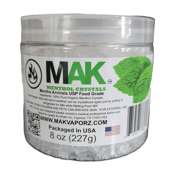 MAK Menthol Crystals 8 oz Pure Organic 100% Natural Menthol Crystals In a Jar