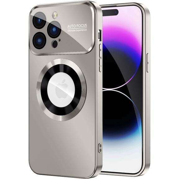 MAKAVO Magnetic for iPhone 14 Pro Max Case, Compatible with MagSafe, Built-in Camera Lens Protector, Logo View, Military Grade Drop Proof Phone Case Cover, Titanium Gray