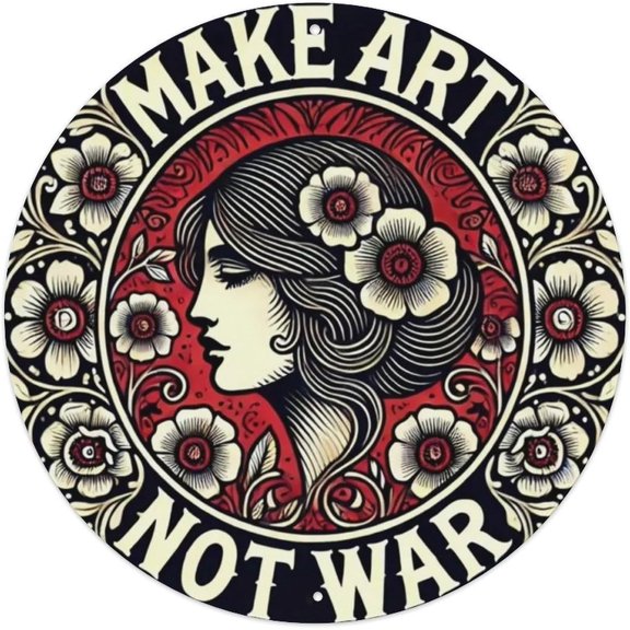 MAKE ART NOT WAR Round Tin Sign Retro Metal Sign for Cafe Bar Pub Home Wall Decor Metal Poster 8x8 Inch