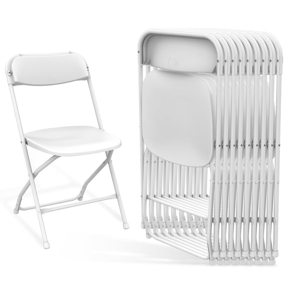 WASUHE 10 Pack White Plastic Folding Chairs, Indoor Outdoor Portable Stackable Commercial Chairs with Non-slip Design, 350lbs Capacity, Indoor Outdoor for Events Wedding Party Office Dining