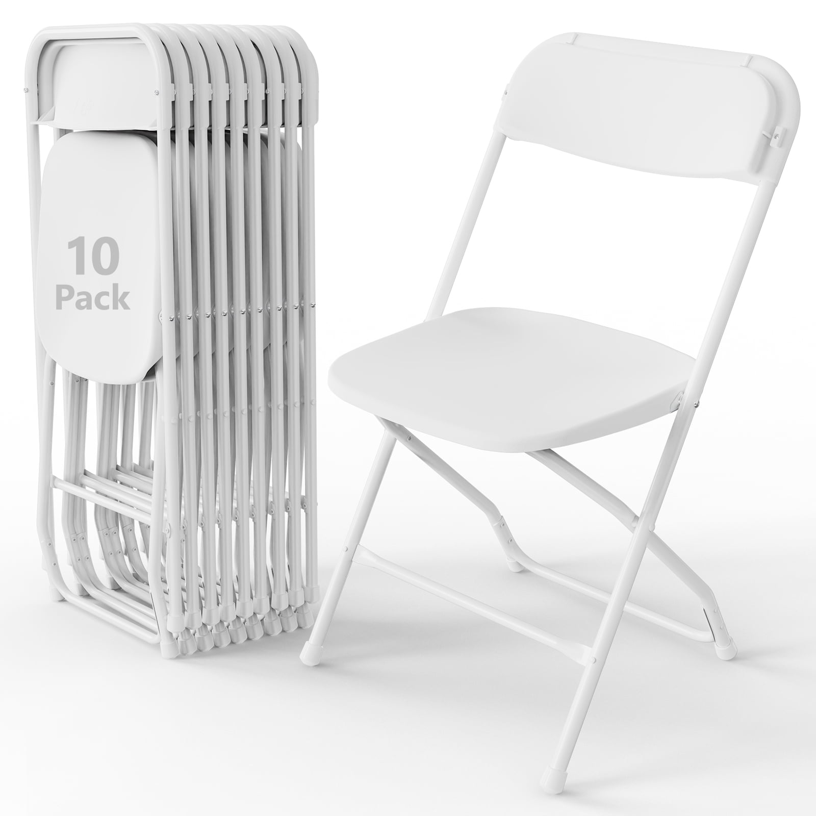 WASUHE 10 Pack White Plastic Folding Chairs, Indoor Outdoor Portable Stackable Commercial Chairs with Non-slip Design, 350lbs Capacity, Indoor Outdoor for Events Wedding Party Office Dining