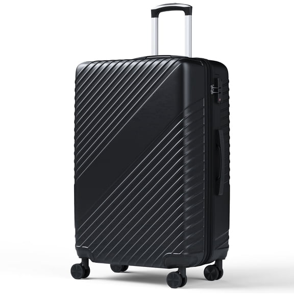 WASUHE 24" Hardside Medium Checked Expandable Luggage,Hardshell Suitcase With Divider Pockets,Four 360-Spinner Wheels,Expandable For Up to 15% More Space,With Scratch-Resistant Surface,Black