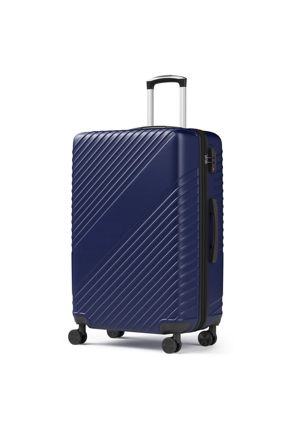 24" Hardside Medium Checked Expandable Luggage,Hardshell Suitcase With Divider Pockets,Four 360-Spinner Wheels,Expandable For Up to 15% More Space,With Scratch-Resistant Surface,Blue