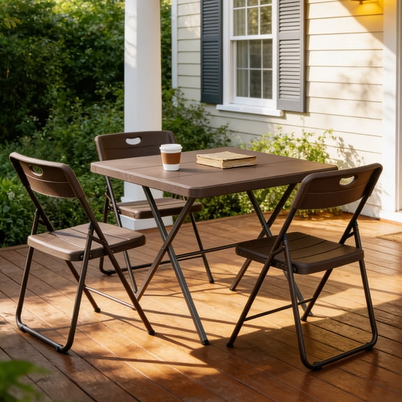 WASUHE Folding Side Table, 27" Square Patio Table with Rustproof Steel Frame, Foldable End Table for Bedroom Outside Porch, Small Space, No Assembly, Brown