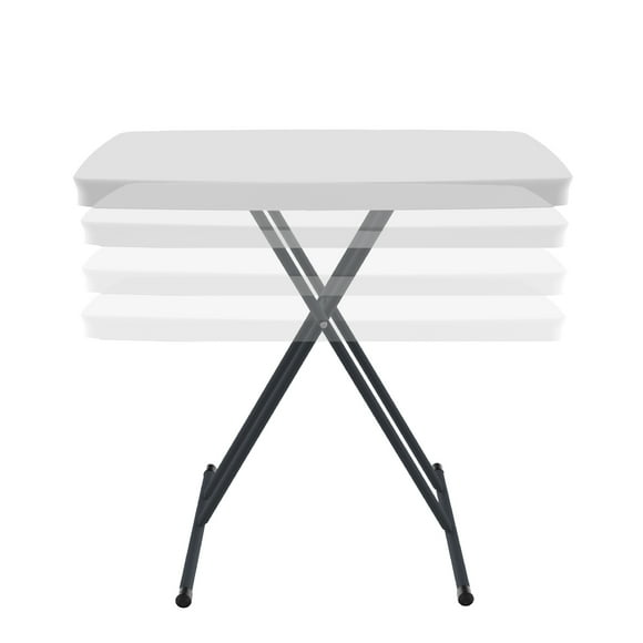 MAKE CHANGES 30" Folding Table, Small Adjustable Height Portable TV Table with Plastic Top and Iron Frame,Perfect for Parties, Dining, Events, Picnics, Indoor, Outdoor, Camping, Utility, White
