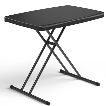 WASUHE 30" Small Camping Folding Table, 22/25/28 inch Height Adjustment Tv Tray, Practical Portable Plastic Table, Indoor/Outdoor, Black