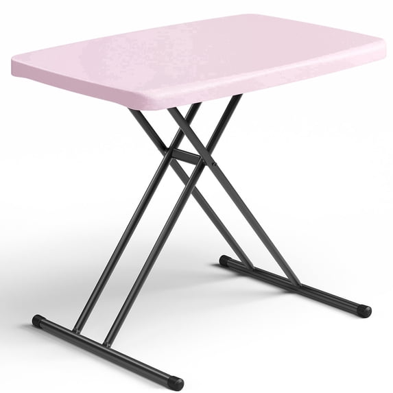 WASUHE 30" Small Camping Folding Table, 18/24/28 inch Height Adjustment Tv Tray, Practical Portable Plastic Table, Indoor/Outdoor, Pink