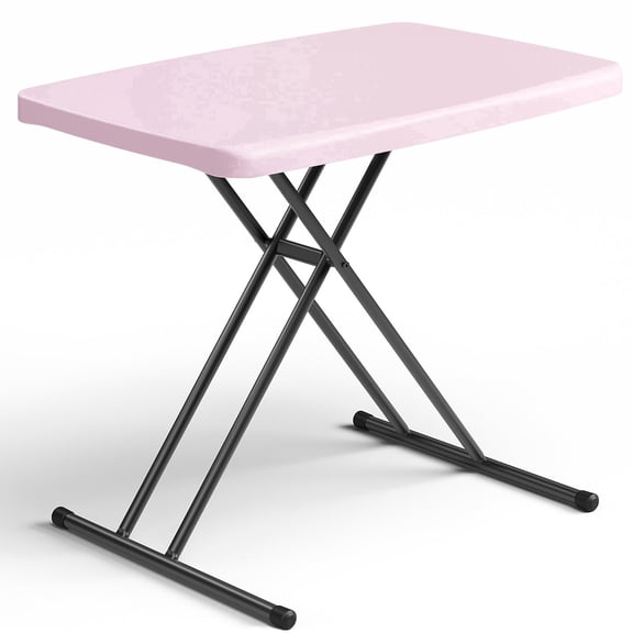 WASUHE 30" Small Camping Folding Table, 18/24/28 inch Height Adjustment Tv Tray, Practical Portable Plastic Table, Indoor/Outdoor, Pink