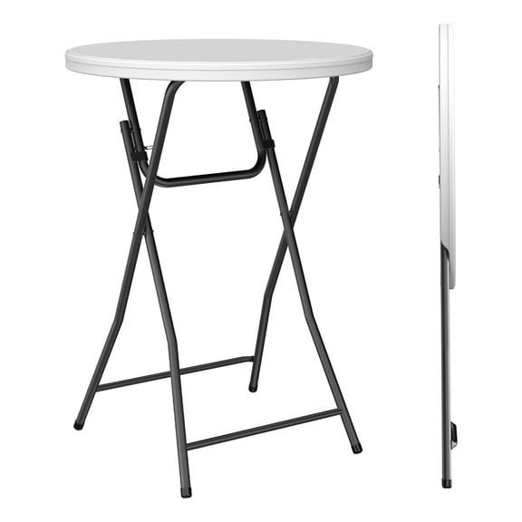 WASUHE 32in Folding Cocktail Table, Round Plastic Bar Height Folding Table w/Thick Table Top, Ideal for Parties, Patio, Backyard, Dining, Wedding, 400lb Capacity, White