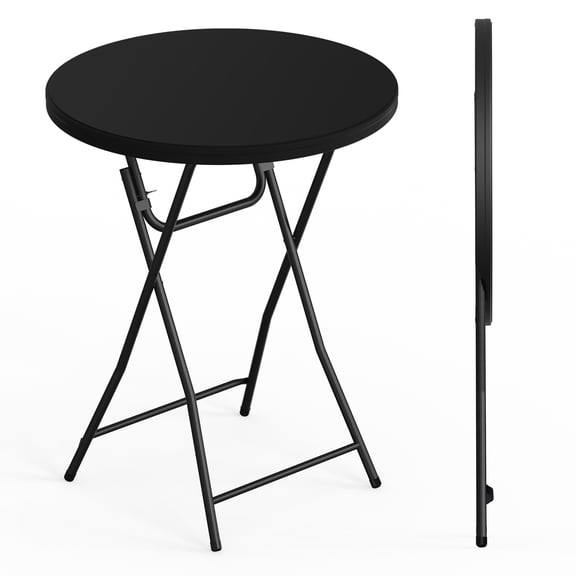 WASUHE 32in Folding Cocktail Table, Round Plastic Bar Height Folding Table w/Thick Table Top, Ideal for Parties, Patio, Backyard, Dining, Wedding, 400lb Capacity, Black