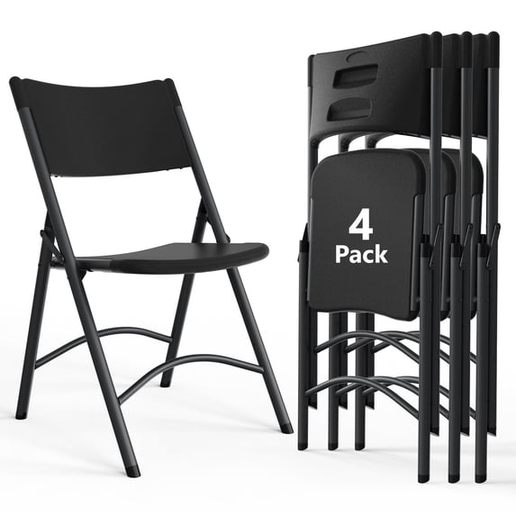 HaiNova 4 Pack Black Blow-Molded Folding Chairs, Portable Chair for Adults, 600lbs Capacity Metal Frame, Comfortable Seat for Party, Banquet