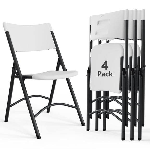HaiNova 4 Pack White Blow-Molded Folding Chairs, Portable Chair for Adults, 600lbs Capacity Metal Frame, Comfortable Seat for Party, Banquet