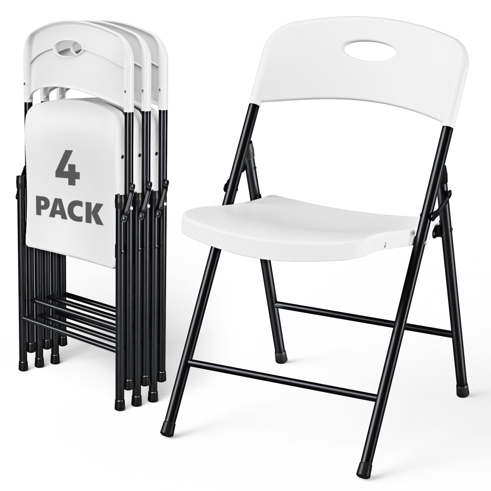 WASUHE 4 Pack White Folding Chairs with Enhanced Iron Frame, Stackable Plastic Folding Chairs for Party, Wedding, Meeting Room. Weight Capacity 350 lbs