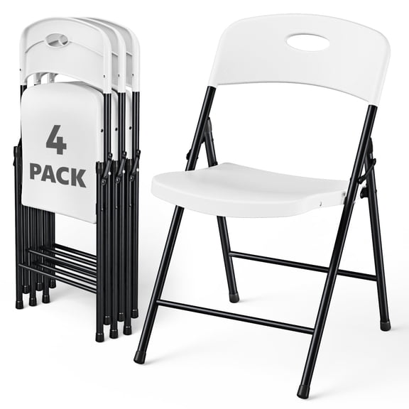 WASUHE 4 Pack White Folding Chairs with Enhanced Iron Frame, Stackable Plastic Folding Chairs for Party, Wedding, Meeting Room. Weight Capacity 350 lbs