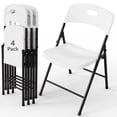 thumbnail image 1 of WASUHE 4 Pack White Folding Chairs with Enhanced Iron Frame, Stackable Plastic Folding Chairs for Outside, Indoor, Party, Wedding, Meeting Room, Patio and Garden, Weight Capacity 350 lbs, 1 of 10