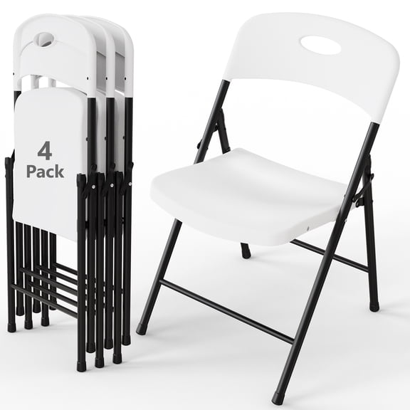 WASUHE 4 Pack White Folding Chairs with Enhanced Iron Frame, Stackable Plastic Folding Chairs for Outside, Indoor, Party, Wedding, Meeting Room, Patio and Garden, Weight Capacity 350 lbs