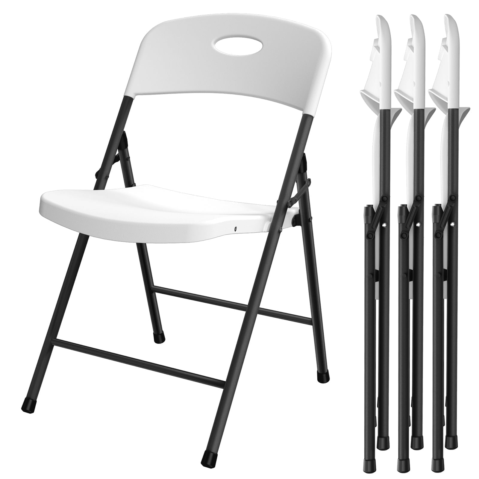 4 Pack White Folding Chairs with Enhanced Iron Frame, Stackable Plastic Folding Chairs for Outside, Indoor, Party, Wedding, Meeting Room, Patio and Garden, Weight Capacity 350 lbs