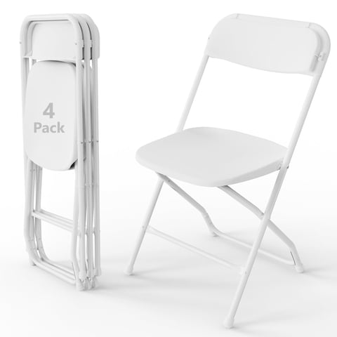 WASUHE 4 Pack White Plastic Folding Chairs, Indoor Outdoor Portable Stackable Commercial Chairs with Non-slip Design, 350lbs Capacity, Indoor Outdoor for Events Wedding Party Office Dining