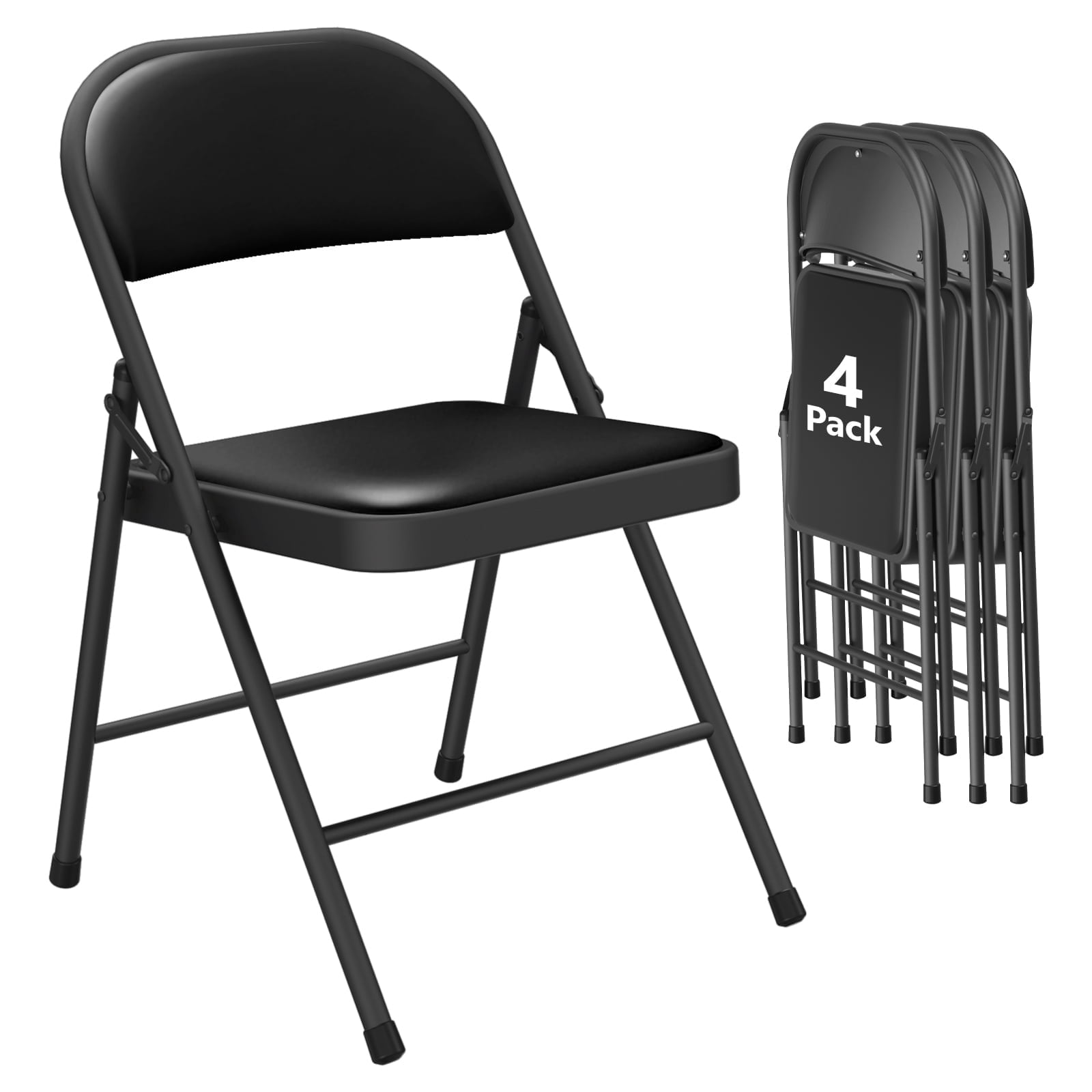 WASUHE 4 Folding Chairs, Padded Cushion and Back, Portable Lightweight Stackable Sillas Para Fiestas for Home, Office, Party, Indoor & Outdoor, Black