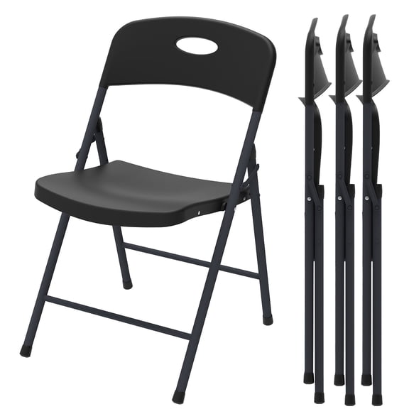 WASUHE 4PCS Folding Chairs with Enhanced Iron Frame, Outdoor Plastic Stackable Foldable Chairs for Outside, Indoor, Party, Wedding, Meeting Room, Patio, Garden, Weight Capacity 350 lbs, Black