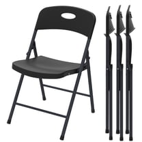 WASUHE 4PCS Folding Chairs with Enhanced Iron Frame, Outdoor Plastic Stackable Foldable Chairs for Outside, Indoor, Party, Wedding, Meeting Room, Patio, Garden, Weight Capacity 350 lbs, Black