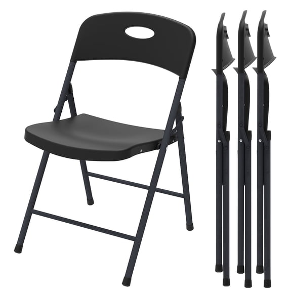 WASUHE 4PCS Folding Chairs with Enhanced Iron Frame, Outdoor Plastic Stackable Foldable Chairs for Outside, Indoor, Party, Wedding, Meeting Room, Patio, Garden, Weight Capacity 350 lbs, Black