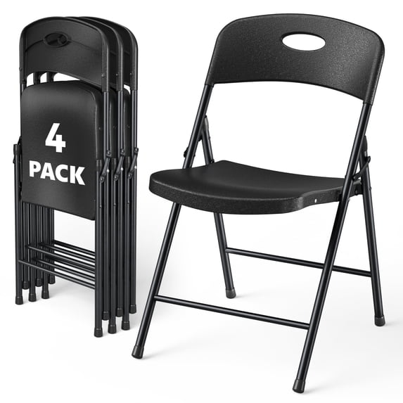 WASUHE 4 Pack Black Folding Chairs with Enhanced Iron Frame, Stackable Plastic Folding Chairs for Party, Wedding, Meeting Room, Weight Capacity 350 lbs