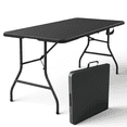 thumbnail image 1 of WASUHE 5 Foot Rectangle Folding Table, Fold-in-Half Portable Plastic Picnic Foldable Table with Carry Handle, Indoor Outdoor Use for Camping, Parties, BBQs, Events, Black, 1 of 10