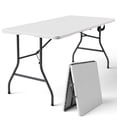thumbnail image 1 of WASUHE 5 Foot Rectangle Folding Table, Fold-in-Half Portable Plastic Picnic Foldable Table with Carry Handle, Indoor Outdoor Use for Camping, Parties, BBQs, Events, White, 1 of 10
