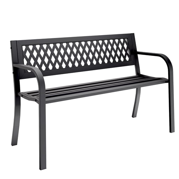 WASUHE 50" Outdoor Patio Bench for 2 Person - Heavy Duty Metal Frame, Weatherproof Garden Park Bench with Armrests, Easy 10-Min Assembly, Perfect for Front Porch Yard Deck (Black)