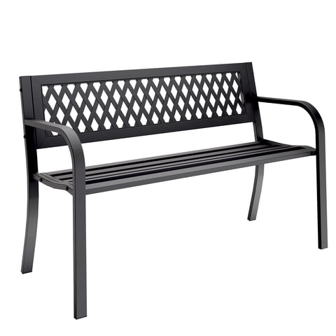 WASUHE 50" Outdoor Patio Bench for 2 Person - Heavy Duty Metal Frame, Weatherproof Garden Park Bench with Armrests, Easy 10-Min Assembly, Perfect for Front Porch Yard Deck (Black)