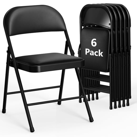 WASUHE Padded Folding Chairs Set of 6, Portable Lightweight Stackable Chairs for Office, Party, Wedding & Events, Black Leather