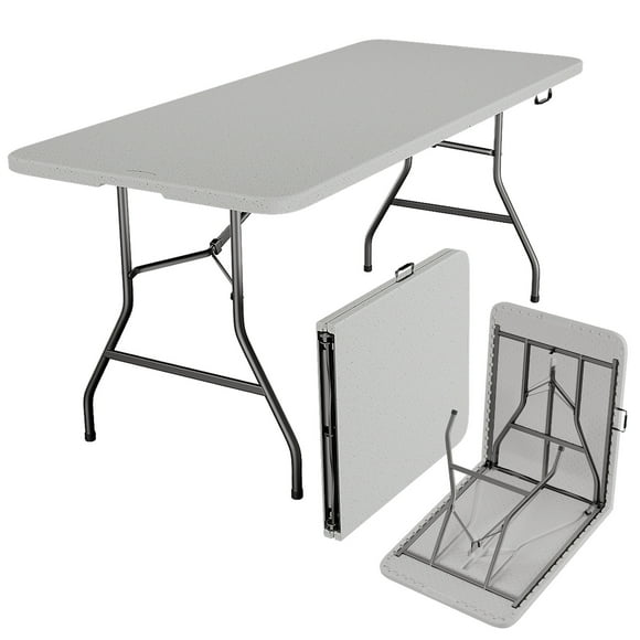 MAKE CHANGES 6ft Portable Folding Table, Outdoor Dining Table Mesas Para Fiestas Portable Folding Square Card Table, Perfect for Party, Dining, Wedding, Events, Picnic, Indoor Outdoor, Camping, White