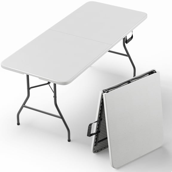 WASUHE 6ft Portable Folding Table, Outdoor Dining Table Mesas Para Fiestas Portable Folding Square Card Table, Perfect for Party, Dining, Wedding, Events, Picnic, Indoor Outdoor, Camping, White