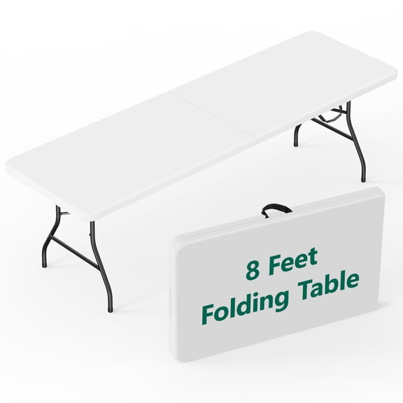 WASUHE 8 Foot Folding Table, Fold in Half Heavy Duty Long Large Utility Table with Carry Handle, Perfect for Party, Dining, Wedding, Events, Camping, White
