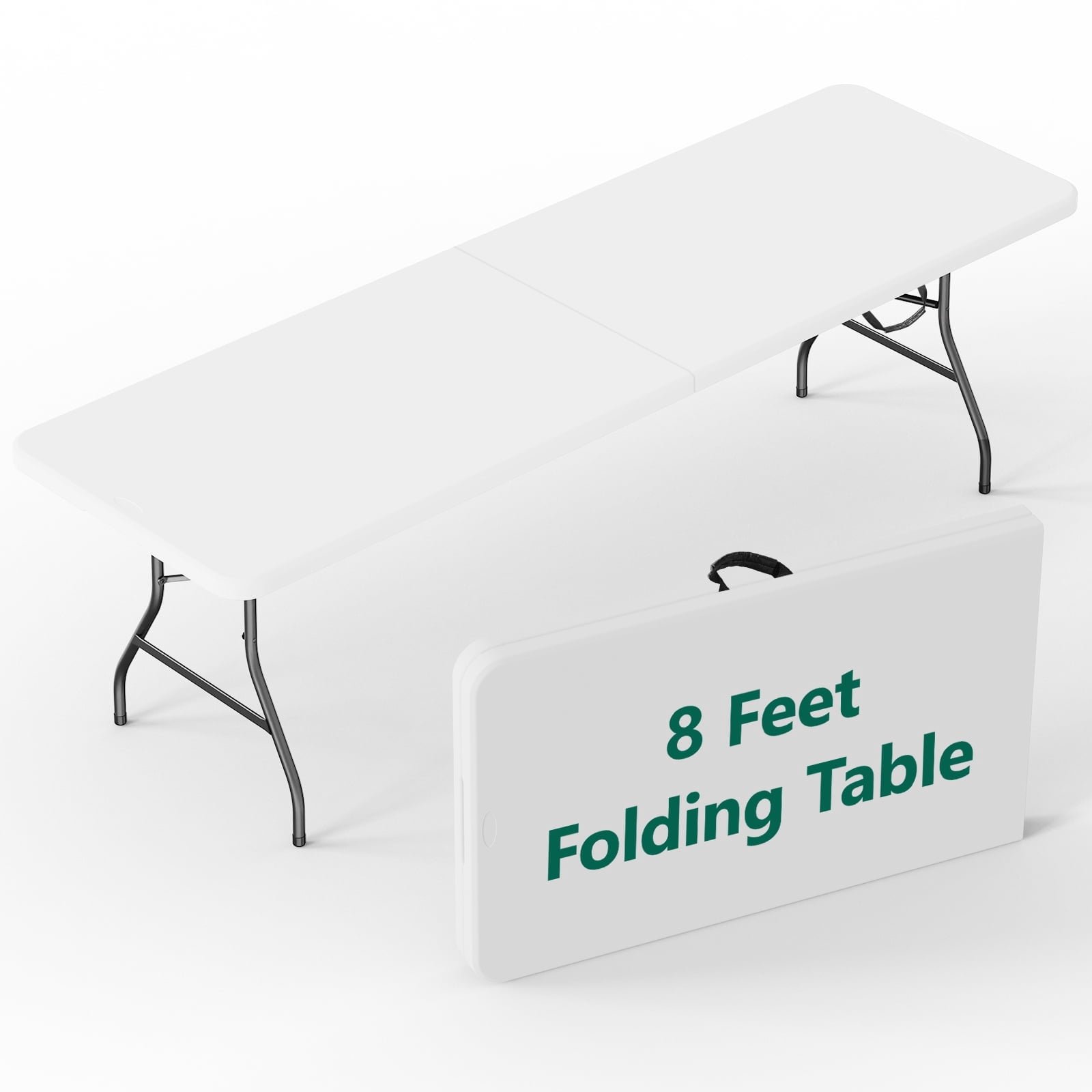 WASUHE 8 Foot Folding Table, Fold in Half Heavy Duty Long Large Utility Table with Carry Handle, Perfect for Party, Dining, Wedding, Events, Camping, White