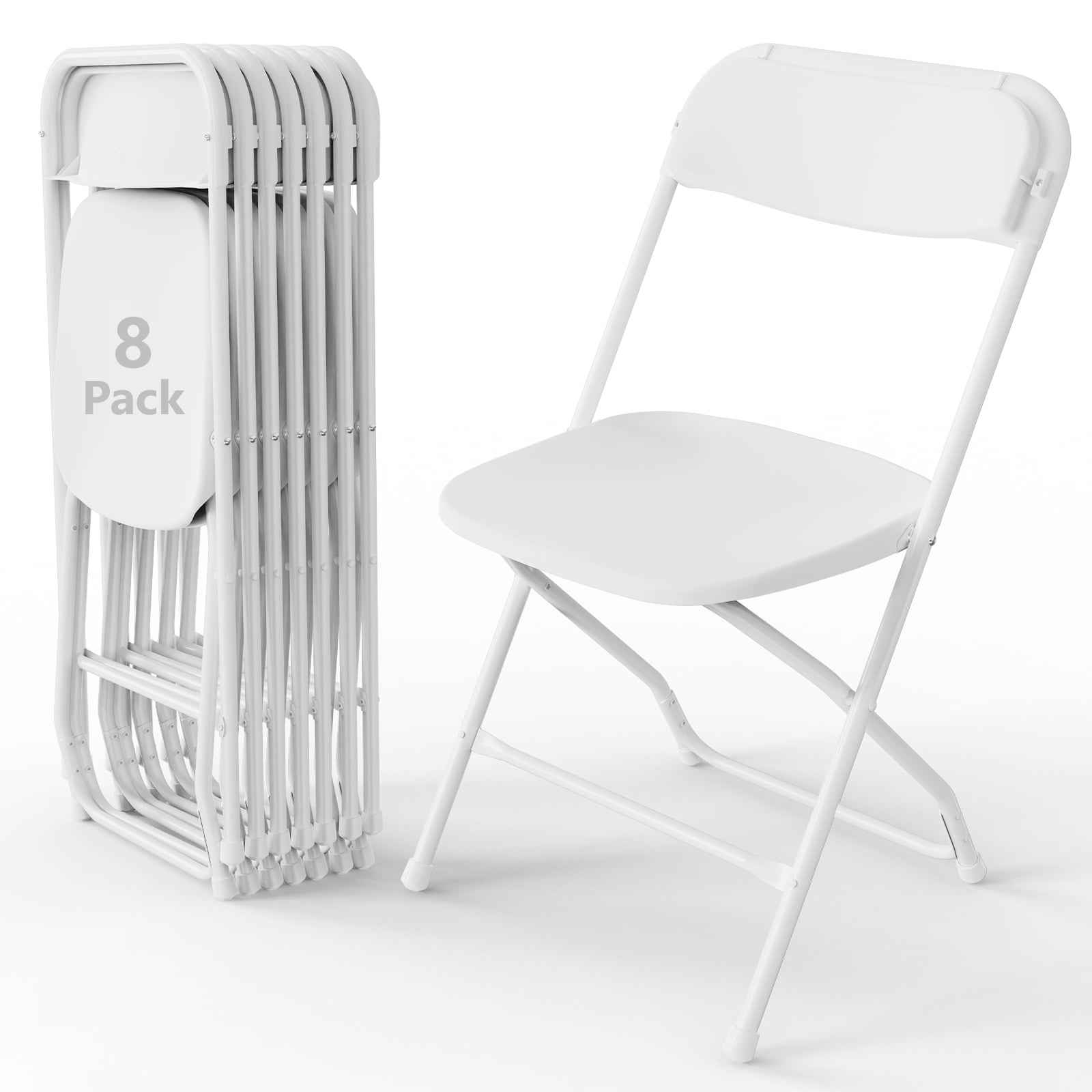 WASUHE 8 Pack White Plastic Folding Chairs, Indoor Outdoor Portable Stackable Commercial Chairs with Non-slip Design, 350lbs Capacity, Indoor Outdoor for Events Wedding Party Office Dining