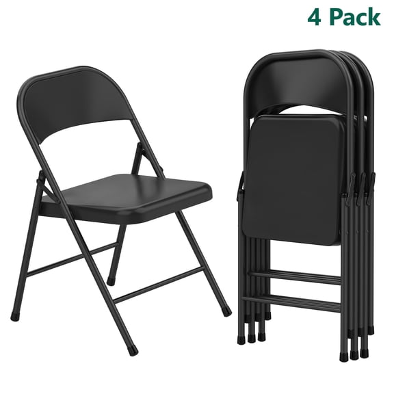 WASUHE All Iron Steel Folding Chair 4 Pack,Durable Portable,Capacity 350 lbs, Indoor/Outdoor Dual-Use Seating for Various Occasions, Black