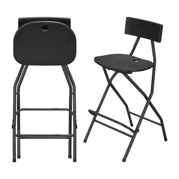 WASUHE Black Folding Bar Stool with Backrest, Blow-molded/Metal Frame, Durable and Sturdy Folding Chair for Indoor/Outdoor Kitchen Shop Cafe